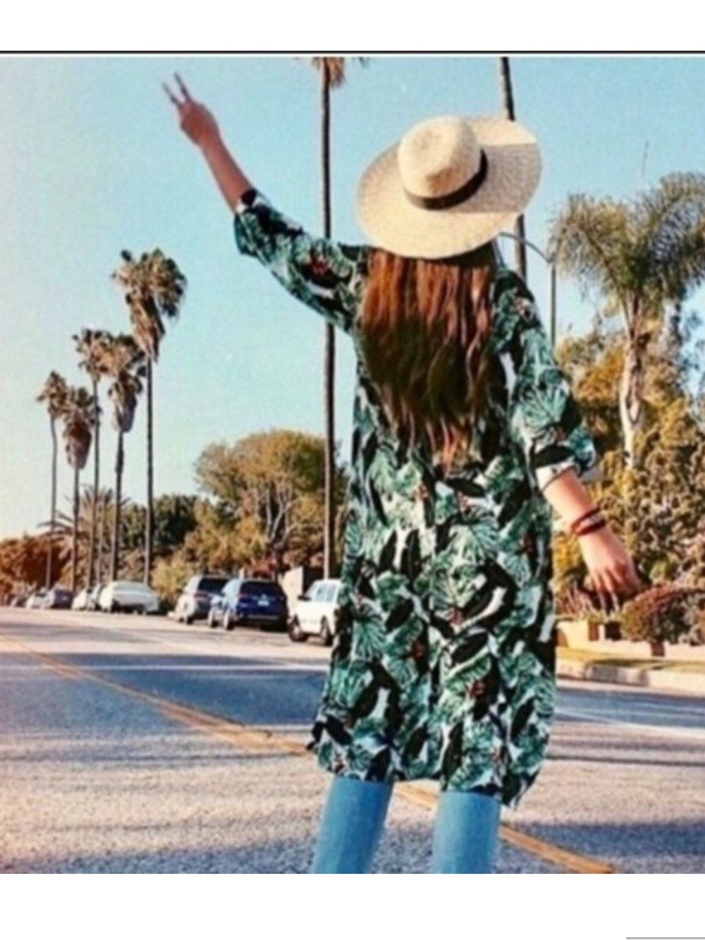 RACHEL ZOE • Palm Print Duster Kaftan Jacket in a Beautiful Tropical Palm Print - Picture 7 of 16